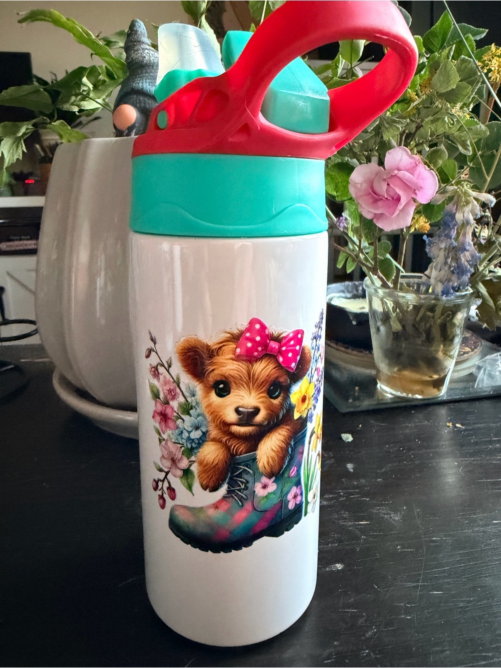 Kids Tumbler Baby Highlander Cow Stainless Steel Water Bottle Handmade NOT Vinyl